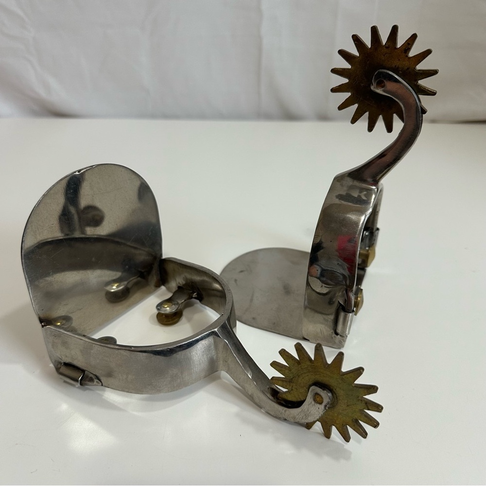 Source Unknown Silver and Gold Handmade Vintage Spur Bookends